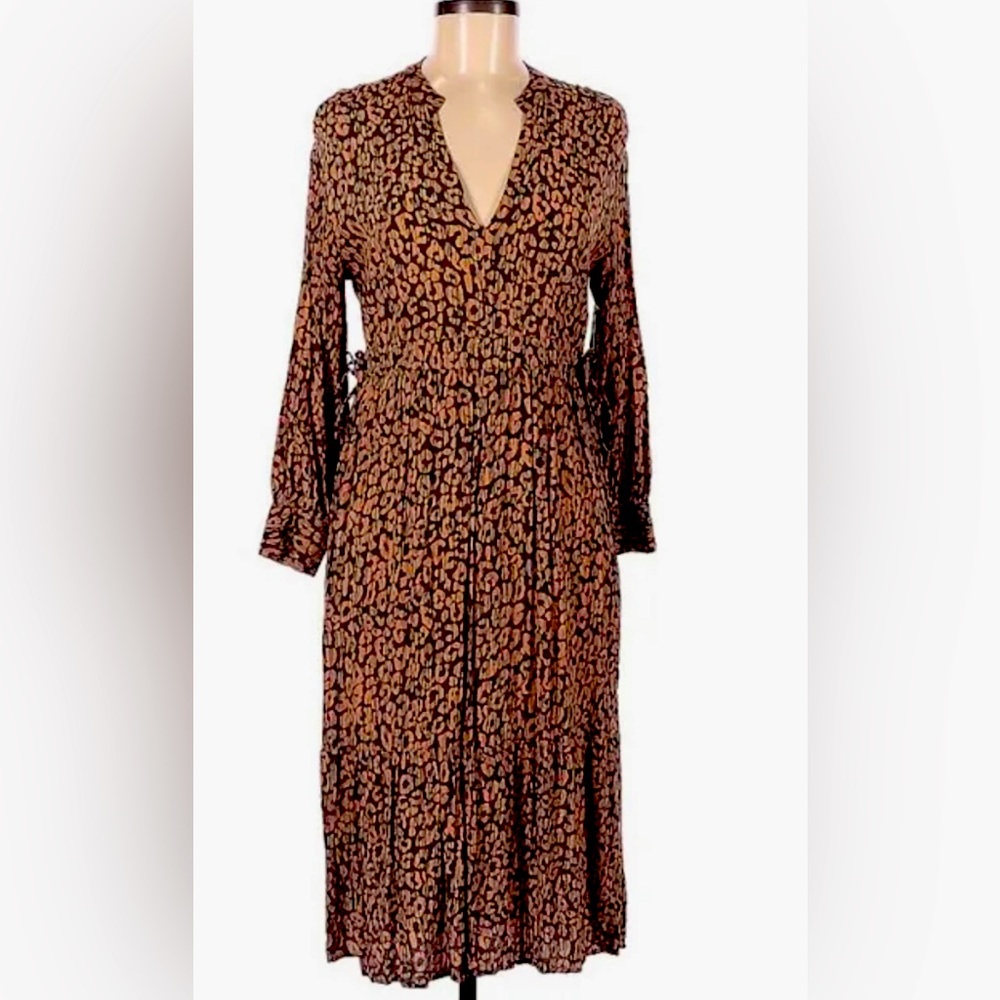 Rails Brown Leopard Long Sleeve Dress